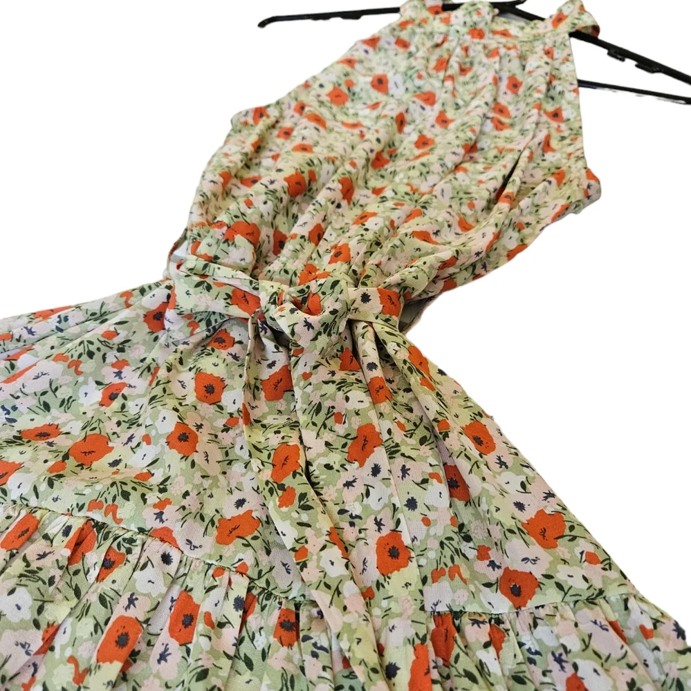 Thanne | Dress - Size 10  | Summer Halter Maxi Dress - Green & Orange Floral - Picture 2 of 9